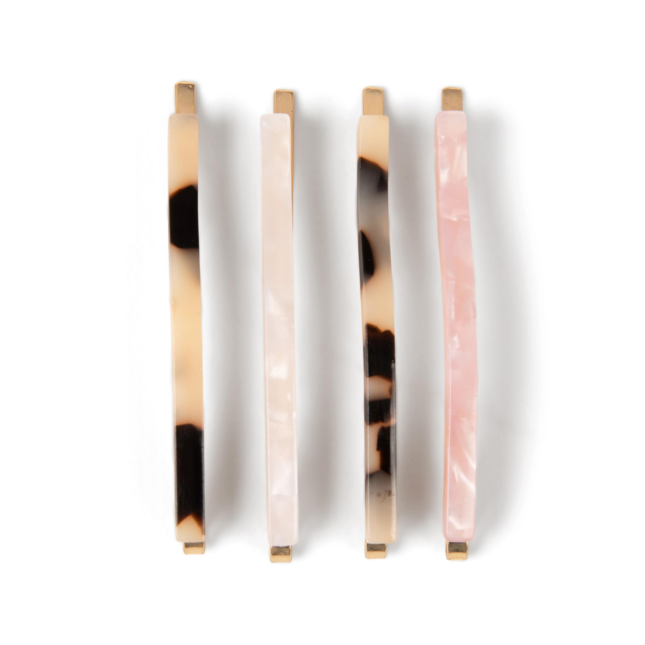 The Hair Edit Marble Bobby Pins - Slim Multicolor Tortoise Acetate Fashion Hair Clips, 4 pack