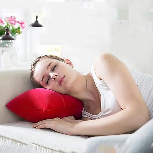 Miniatura 7 de Paquete de 4 almohadas inflables de viaje ultraligeras tamaño A4, almohada de aire de tela flocada cuadrada pequeña para viajes, viajes de