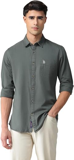 U.S. POLO ASSN. Solid Slim Fit Shirts for Men - 100% Cotton, Full Sleeve Mens Casual Shirts