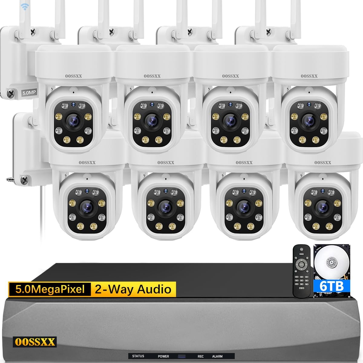 (Auto-Tracking & 2-Way Audio) WiFi PTZ Outdoor Security Camera System Pan 5MP Wireless Cameras System 10 Channel NVR Video Surveillance DVR Set 8-Cams 6TB{90 days storage}