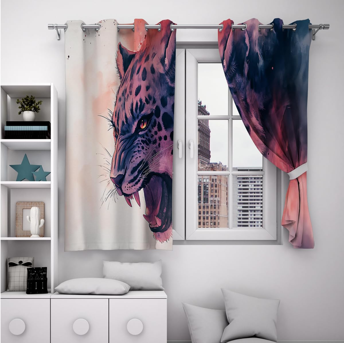Cortinas opacas modernas abstractas para la fauna salvaje Acuarela leopardo rosa y morado Cortinas ventana para reducir el ruido en el salón los dormitorios adolescentes 2 paneles (W140xL240cm cada uno)