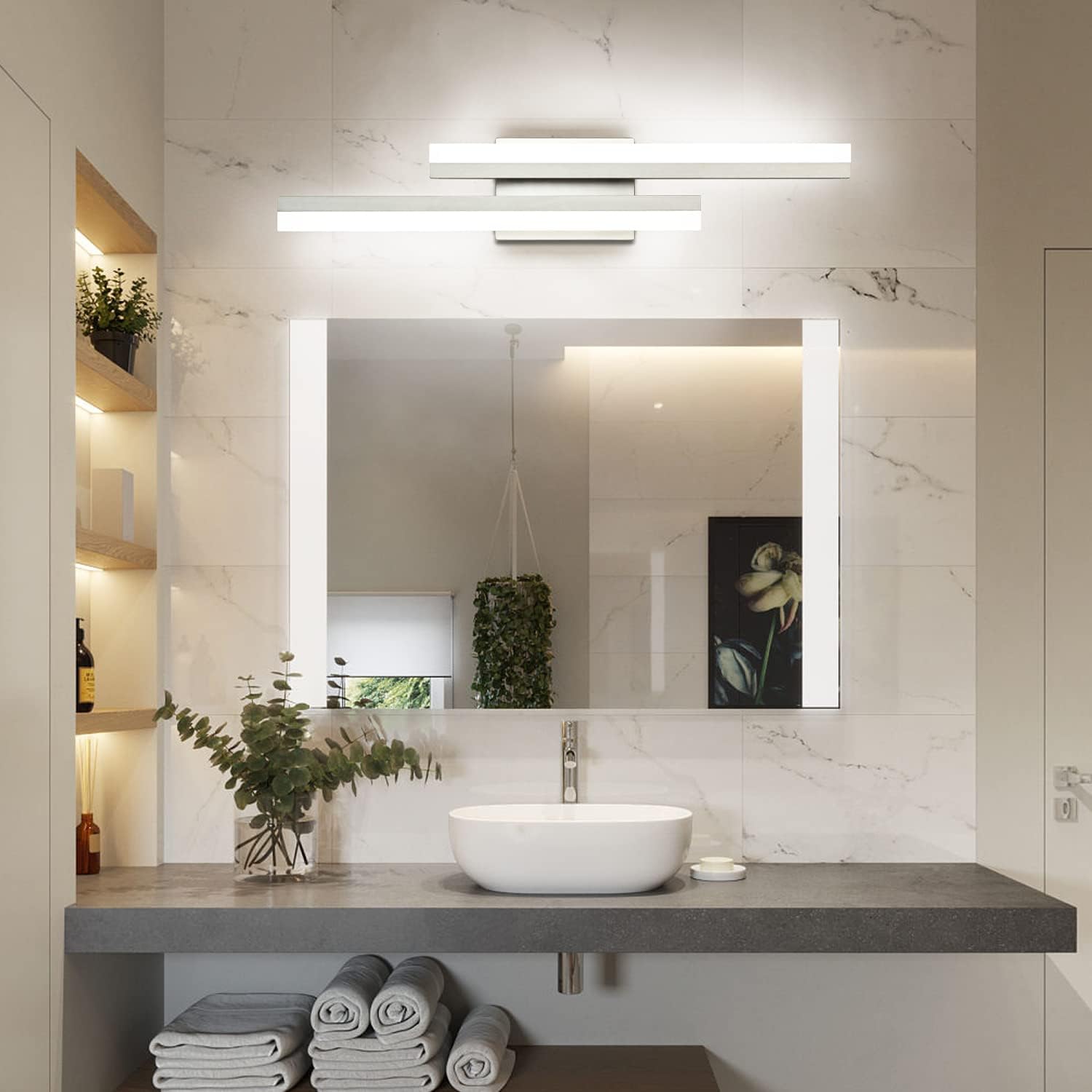 PRESDE 24 Inch LED Bathroom Vanity Light Bar, Modern Brushed Nickel Wall Lighting Fixture Over Mirror