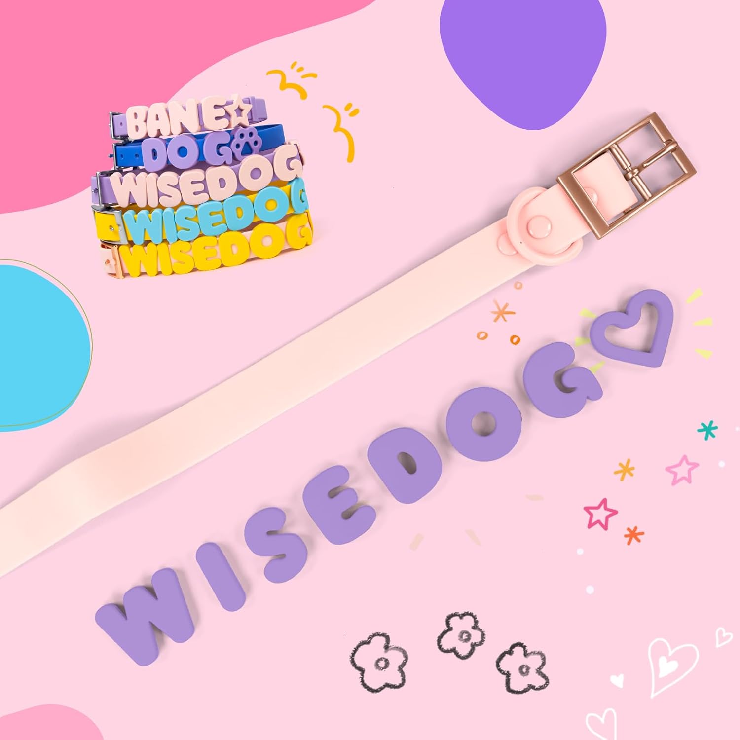Wisedog Dog Charms for Collar – 30 Pcs Silicone Letter Charms, Waterproof Alphabet Pet ID for Dog Cat Collars, DIY Personalized Name Pendant (Lilac, 19MM)