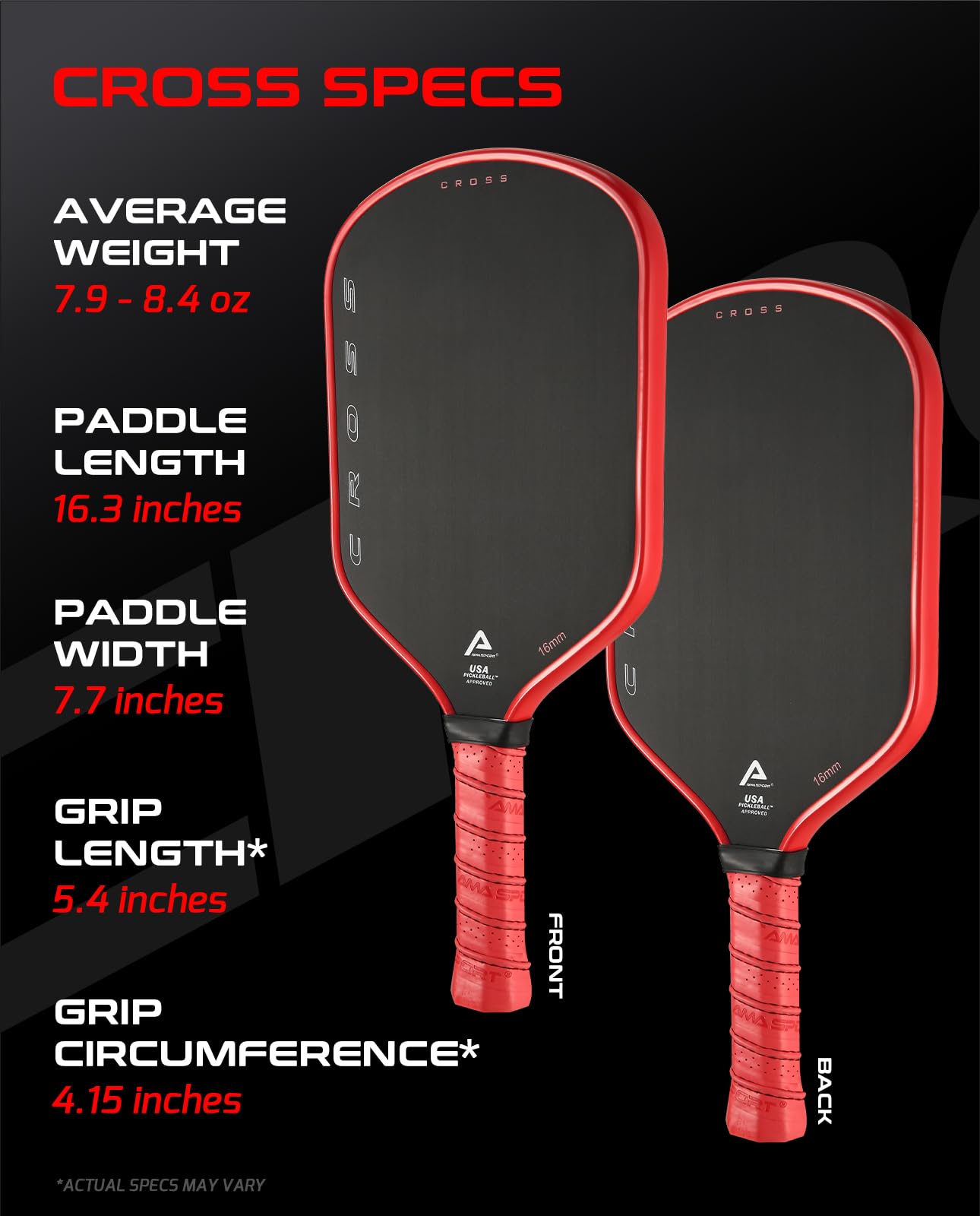 AMA Sport Cross Raw Carbon Fiber Pickleball Paddle - 16mm Pickleball Racket - Head Broader Shape- Includes Paddle Cover-Decussated Carbon Surface with Superior Grit & Spin- USA Pickleball Approved