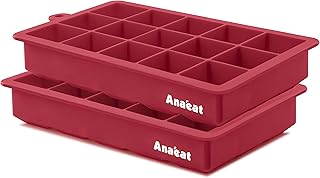 Anaeat 2 Pack Ice Cube Trays, Easy-Release Silicone Ice Tray Flexible 15-Ice Cube Molds for Cocktail, Whiskey, Freezer, Baby Food, Chocolate, Dishwasher Safe & BPA Free (Red)