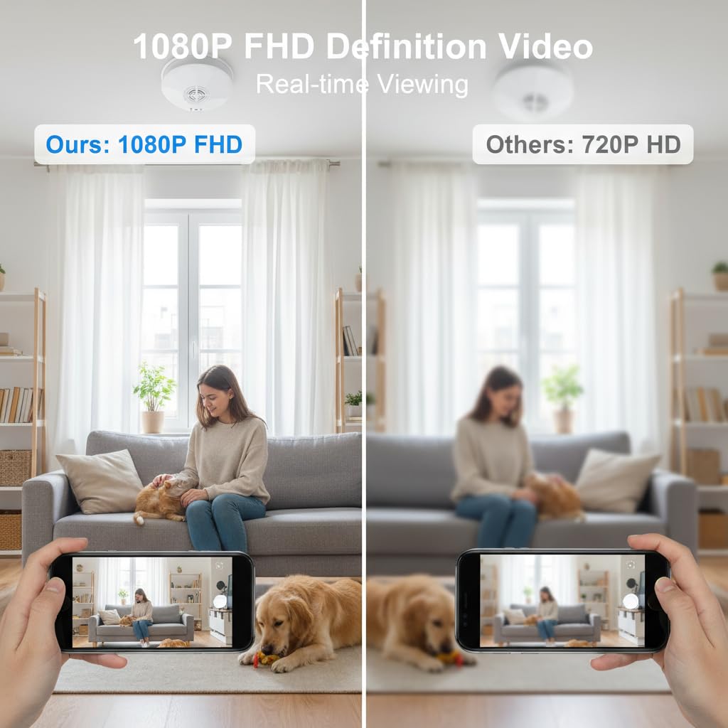 ULar 1080P FHD Security Camera with Built-in Large Capacity Battery, WiFi Remote Viewing, HD Night Vision, Ceiling/Wall Mount, Motion Detection, Local Recording with 32GB SD Card Included No Audio