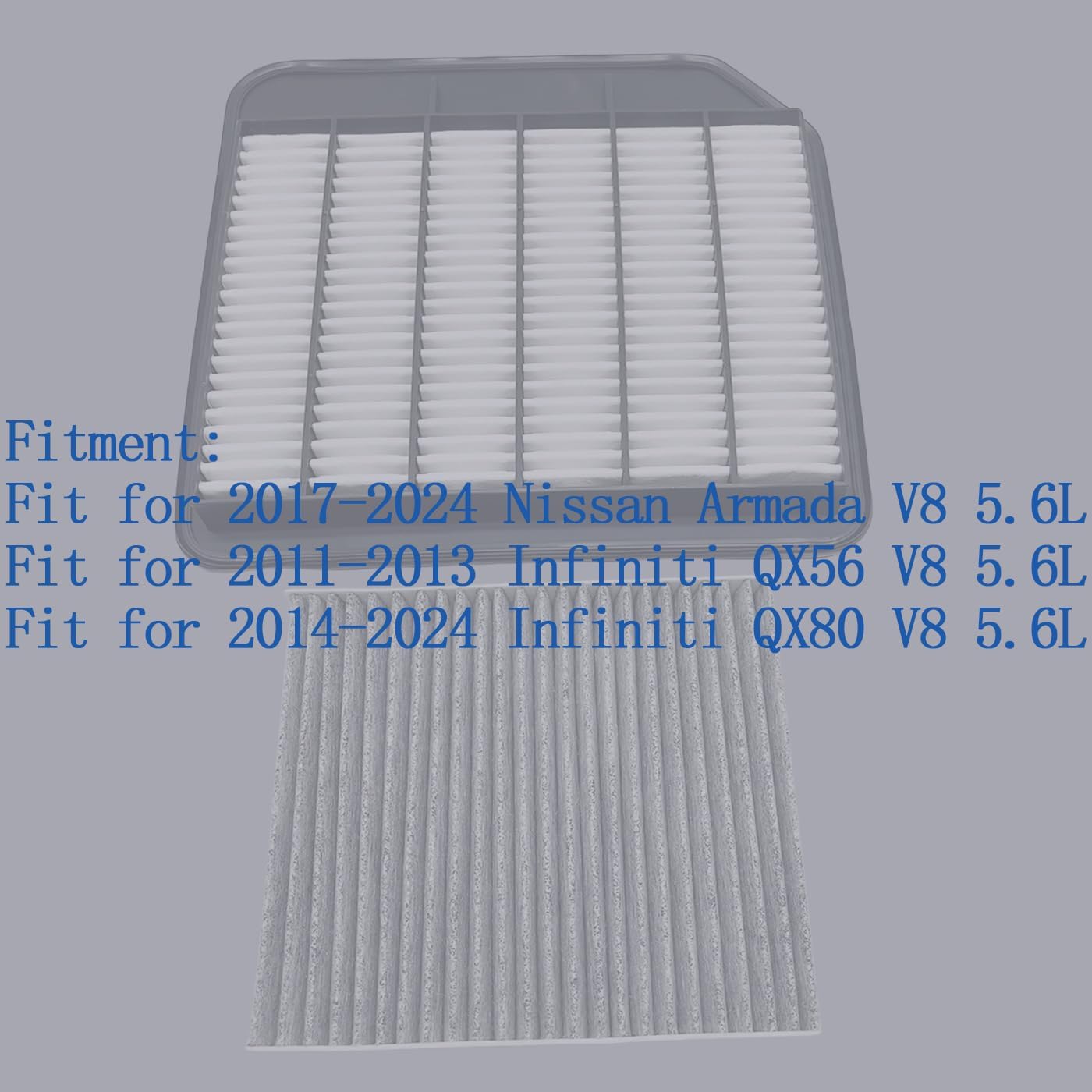 Engine & Cabin Air Filter Fit for 2017-2024 Nissan Armada, 2011-2013 Infiniti QX56, 2014-2024 QX80, V8 5.6L, Replace 16546-1LA0A 999A2-VX000 165461LA0A 999A2VX000