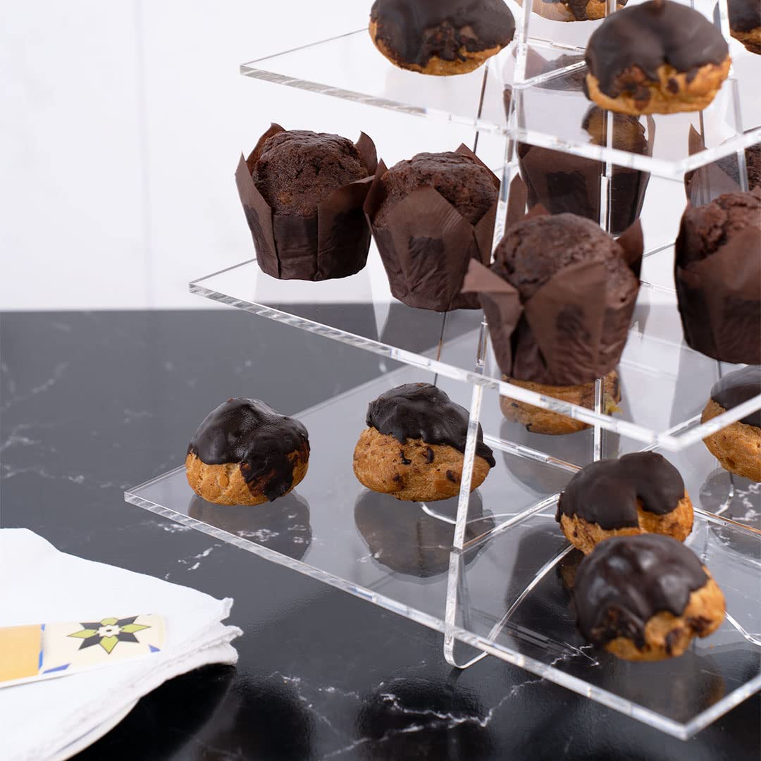 Danieli | Alzatina a 5 Piani per Dolci | Alzata in Acrilico Trasparente Cinque Piani Rotondi o Quadrati. | Alzatine a Piani Porta Frutta e fingerfood. 5 Livelli (Quadrata)