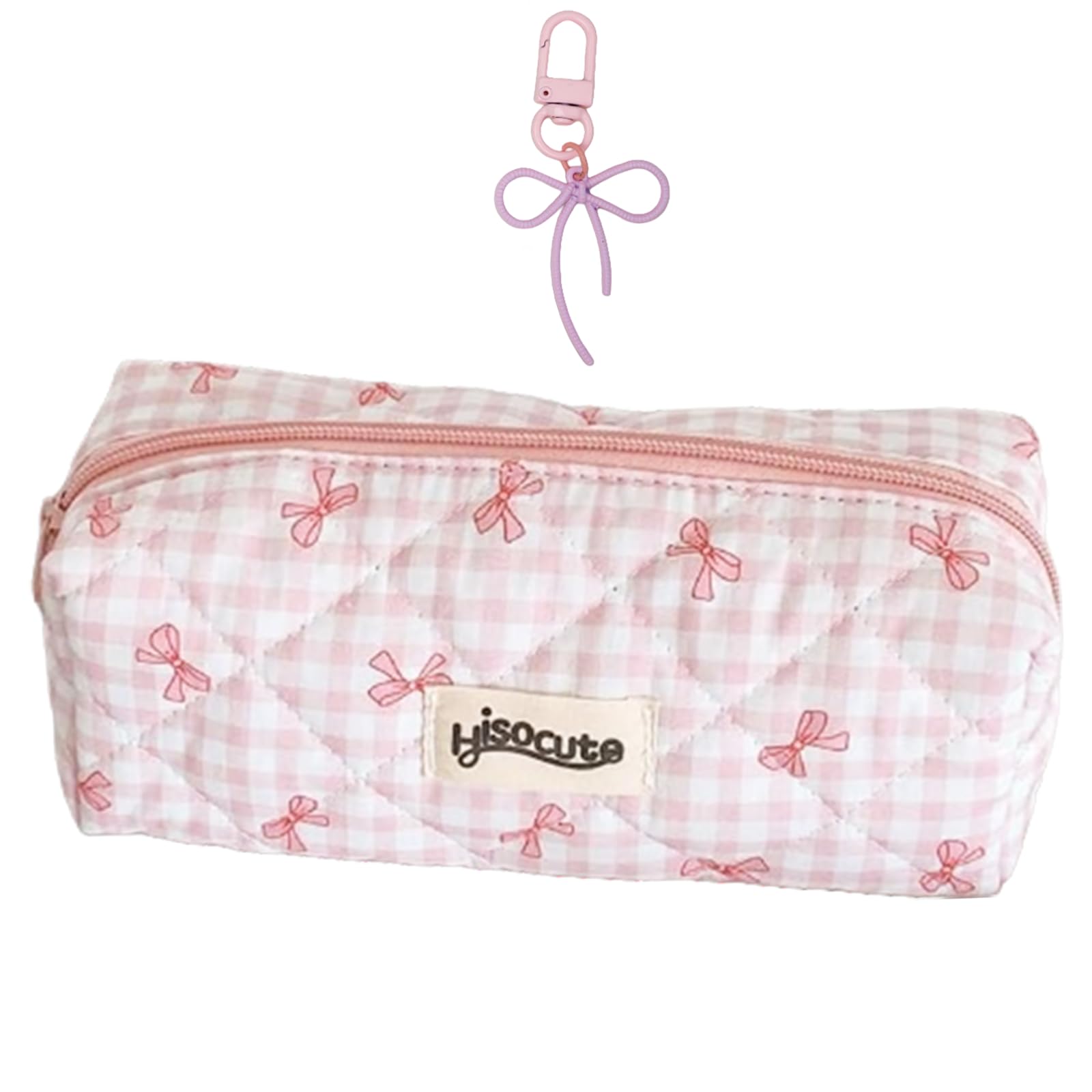 SSKHE Pink Bow Pencil Case with Cute Bow Keychain, Cute Large Capacity Pencil Pouch with Bow Pendant, Aesthetic Makeup Cosmetic Bag Toiletry Bag, Multifunctional Stationery Bag for Girls Teens Women