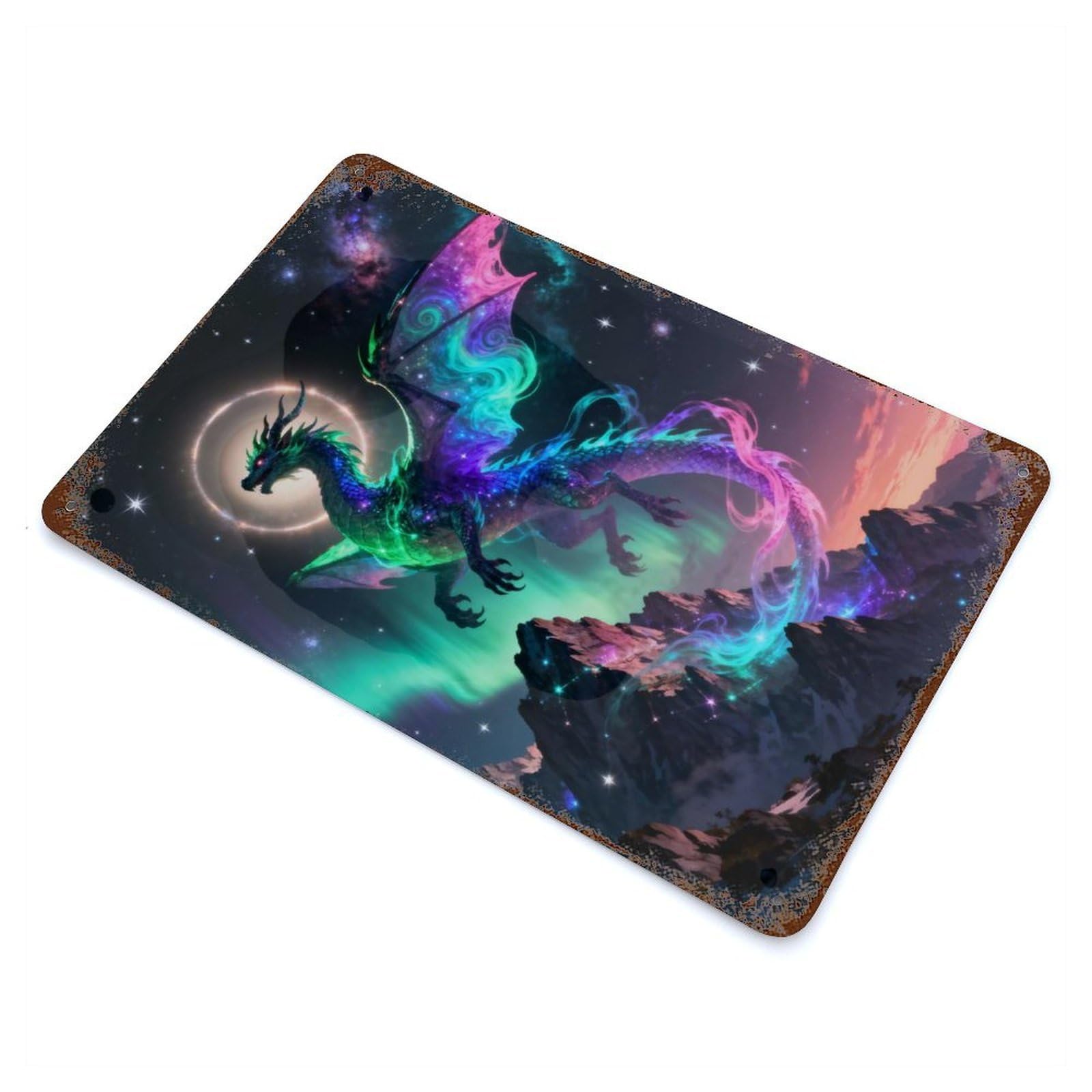 Celestial Dragon Over Mountains Decorative Tin Sign 11.8"x7.9", for Farmhouse, Kitchen And Entryway Decor, Shabby Chic Decor