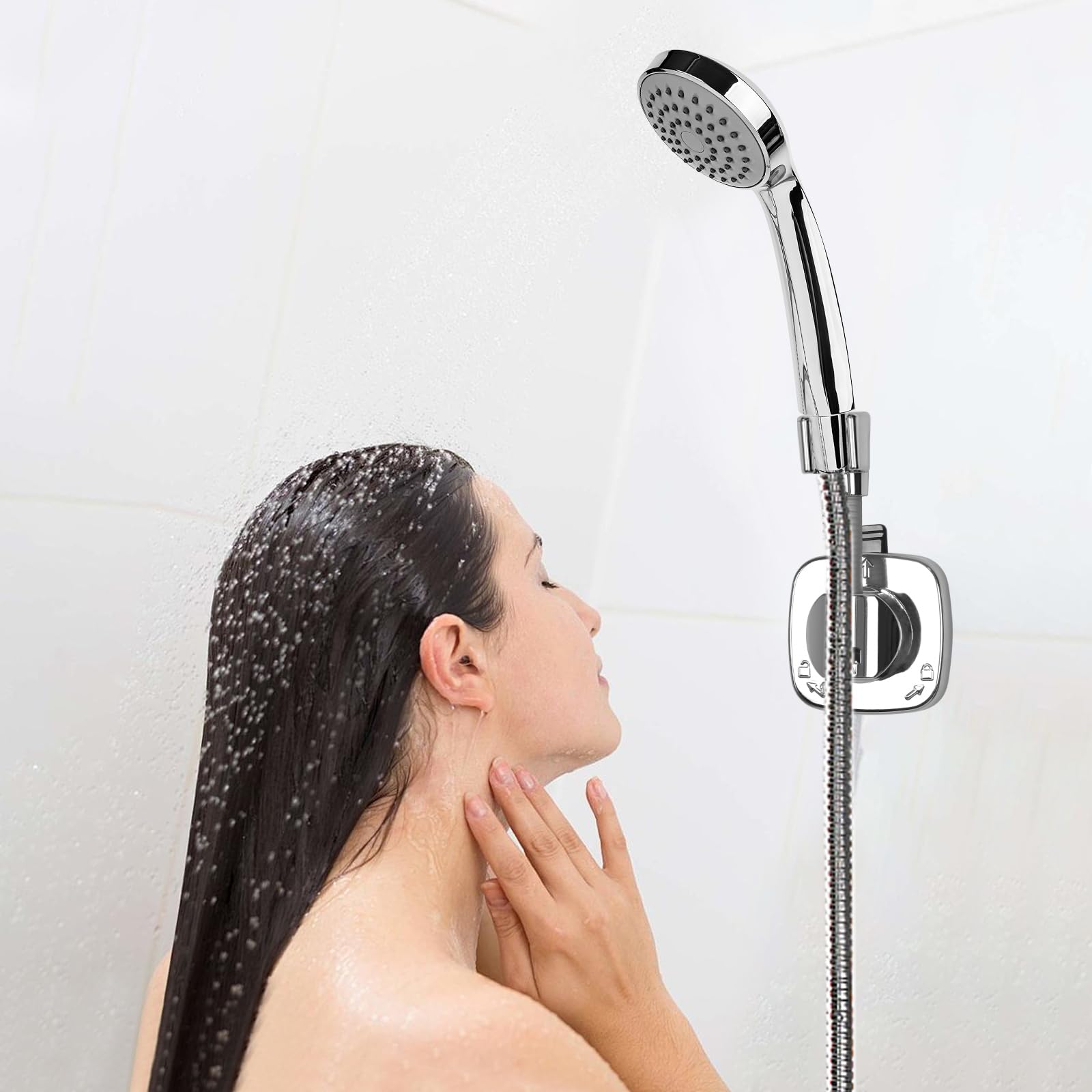 Rylae 2 Pcs Adjustable Shower Head Holder, Removable Suction Cup Shower Bracket, No Drill Waterproof Reusable Shower Holders with Selfadhesive for Bathroom Laundries