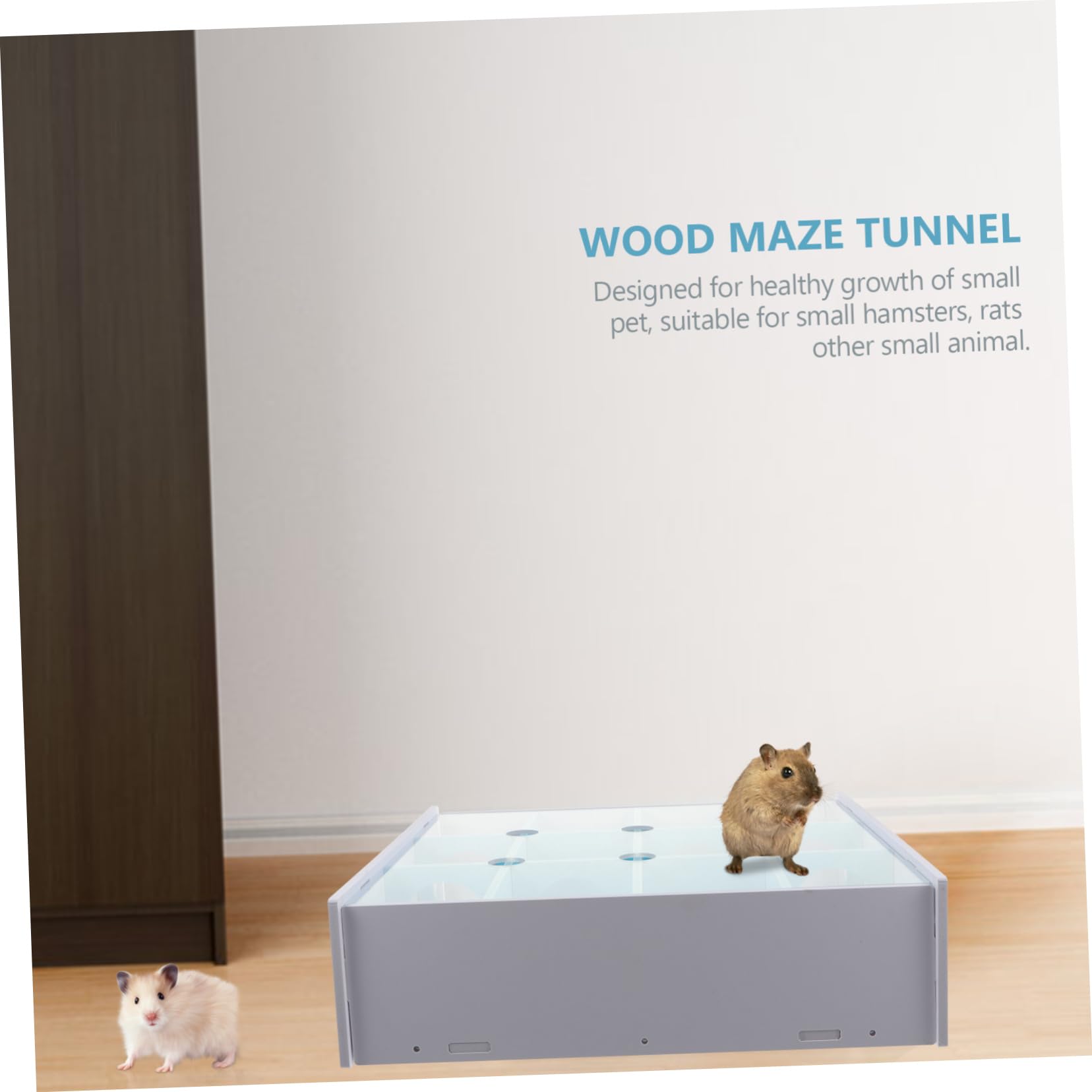 Tunnel Labyrinthe en Bois pour Hamster et Petits Rongeurs, Bleu