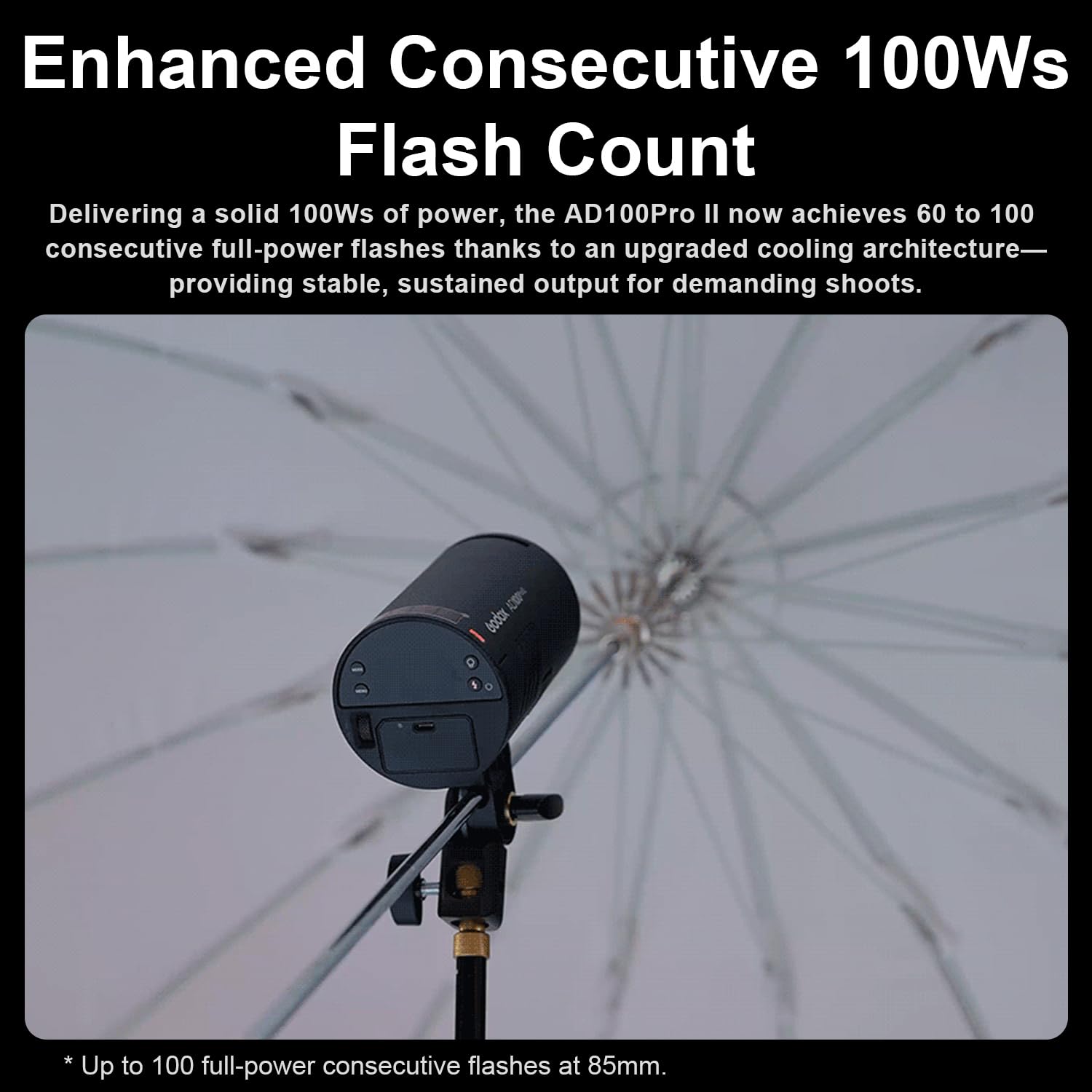 Flash Godox AD100Pro II à tête Ronde 100 W, 60 à 100 flashs Pleine Puissance, 2,4 GHz X sans Fil, TTL/HSS, 2850 mAh USB-C, Support magnétique avec Adaptateur Bowens