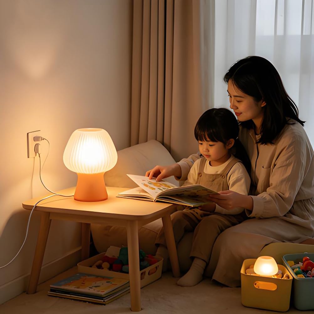 AoLa LED Pilzlampe Dimmbar Tischlampe mit Kabel und Schalter Pilzlampe Rosa Tischleuchte Glas Modern Design Nachttischlampe Deko Lampe 3000K-6000K für Wohnzimmer Schlafzimmer Studie