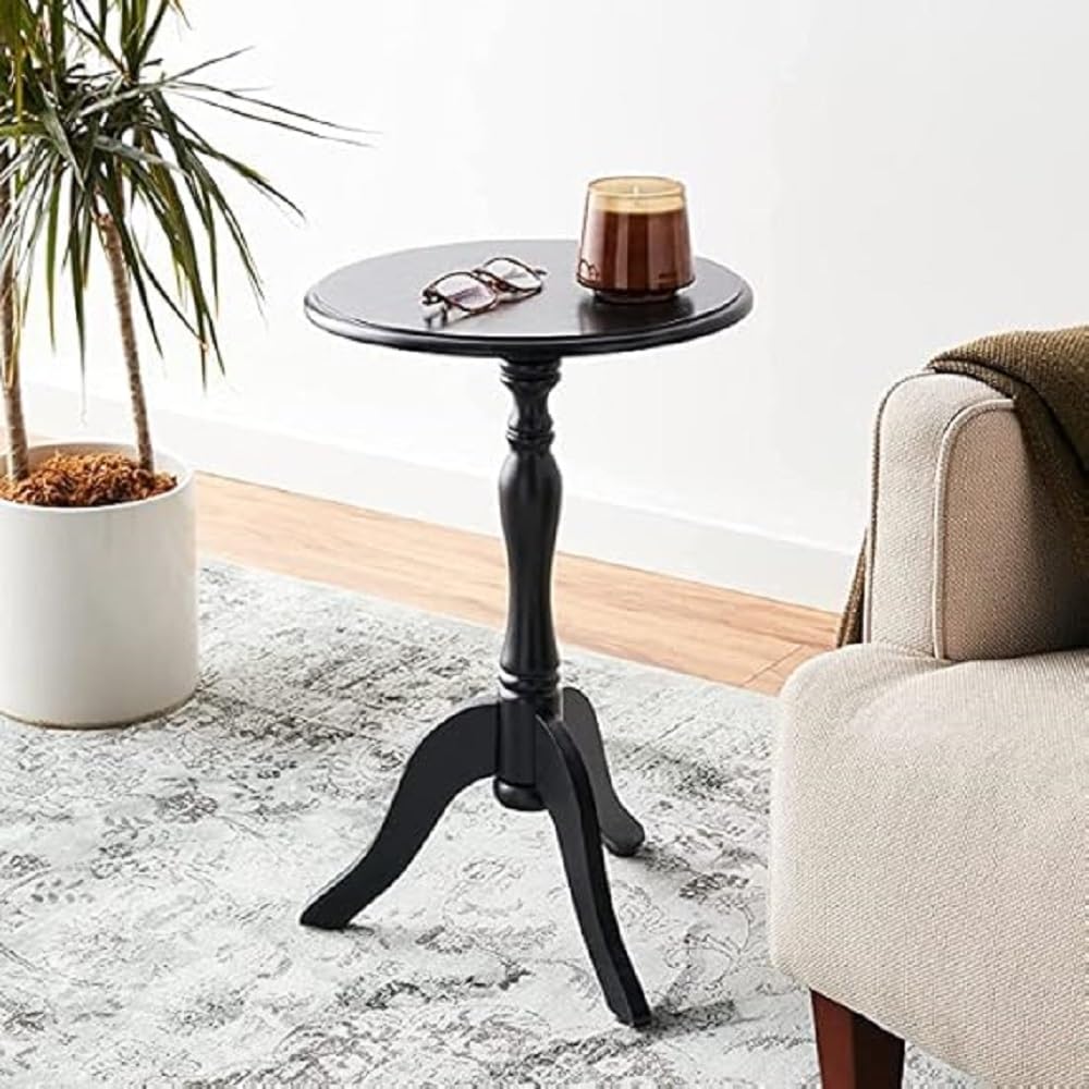 Dime Arts Shoppee Round Antique Accent Bedside Table Coffee Stand Home Storage Organizer For Living Room Bedroom (Black, Engineered Wood)-image-38