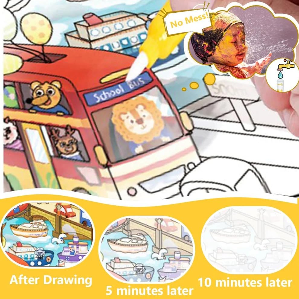 Image of SUPER TOY 2in1 Water Magic Colouring Book Busy Binder for Kids Reusable Art Craft Painting Educational Kit for Toddler Boys Girls Pre School Birthday Gift