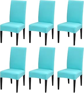 Dimatic 6 Pack Dining Chair Covers, Stretch Spandex Removable Washable Protector Chair Slipcovers for Dining Room Kitchen Hotel (Sky Blue)