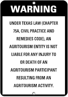 Aluminum Vertical Metal Sign Multiple Sizes An Agritourism Entity Is Not Liable for Any Injury Death State Right Law With Border Weatherproof Street 12x18Inches