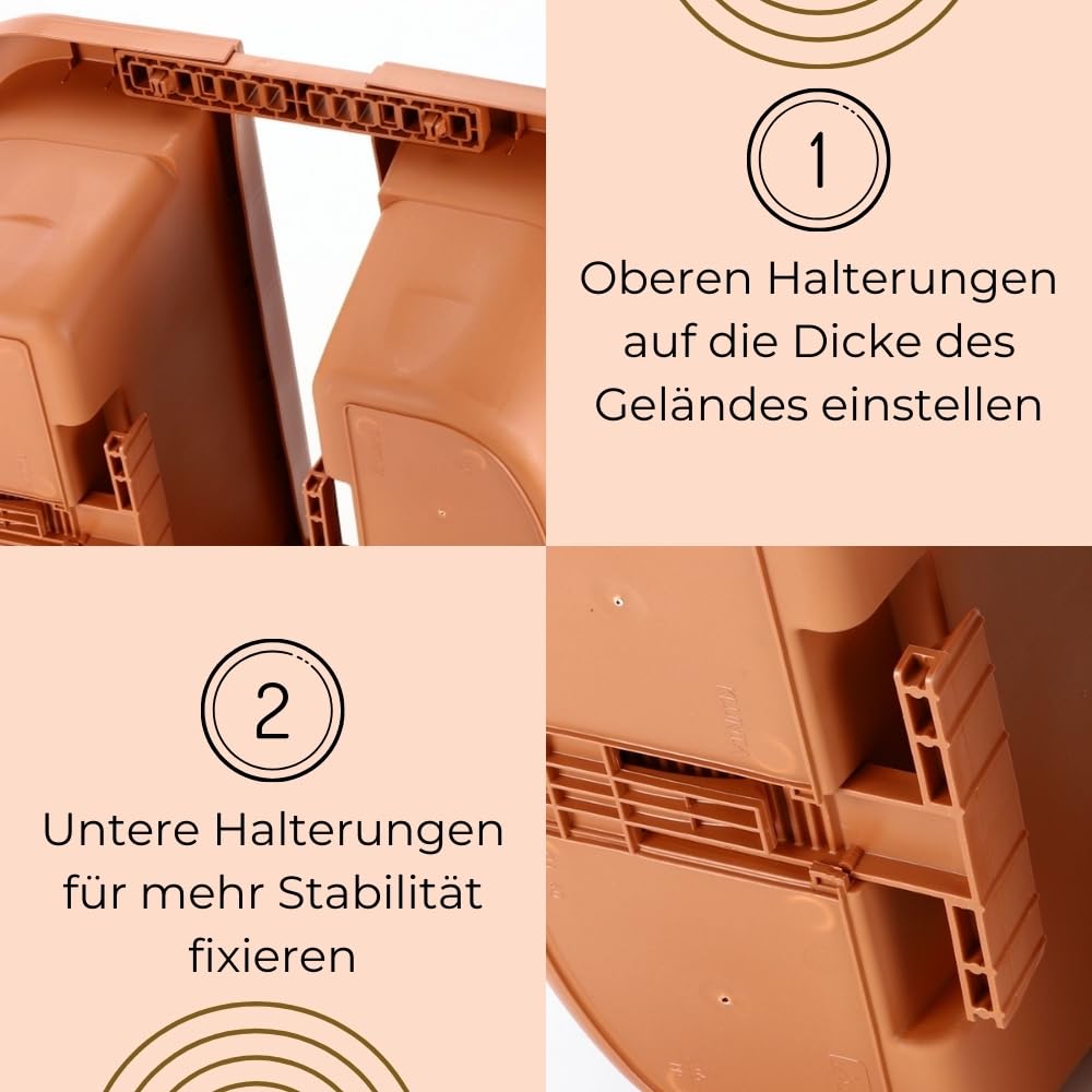 GarPet Blumenkasten Balkon Beidseitiger Balkonkasten mit Halterung Blumenkasten mit Wasserspeicher Pflanzkasten für Geländer Geländerkasten ohne Bohren Terracotta 50 cm