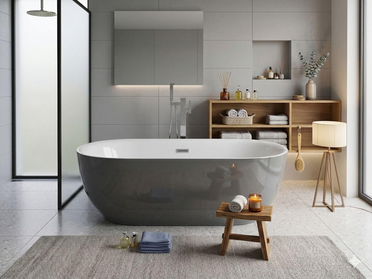 Jet-Line® | designerska wanna wolnostojąca | Lausanne II | szara | akryl | podwójne ścianki | wanna | łazienka | wyposażenie łazienki | sanitarne | wysoka jakość | w kolorze szarym | korzystna cenowo