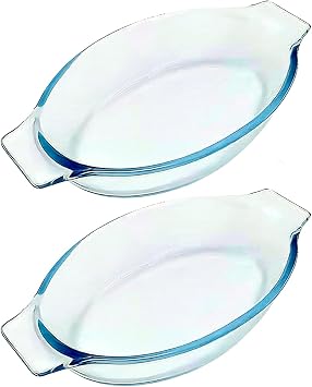 Of 2 Small Elliptical Glass Cookware Baking Pan Oven Safe Dishes for Preparing and Serving Food Glass Cookware