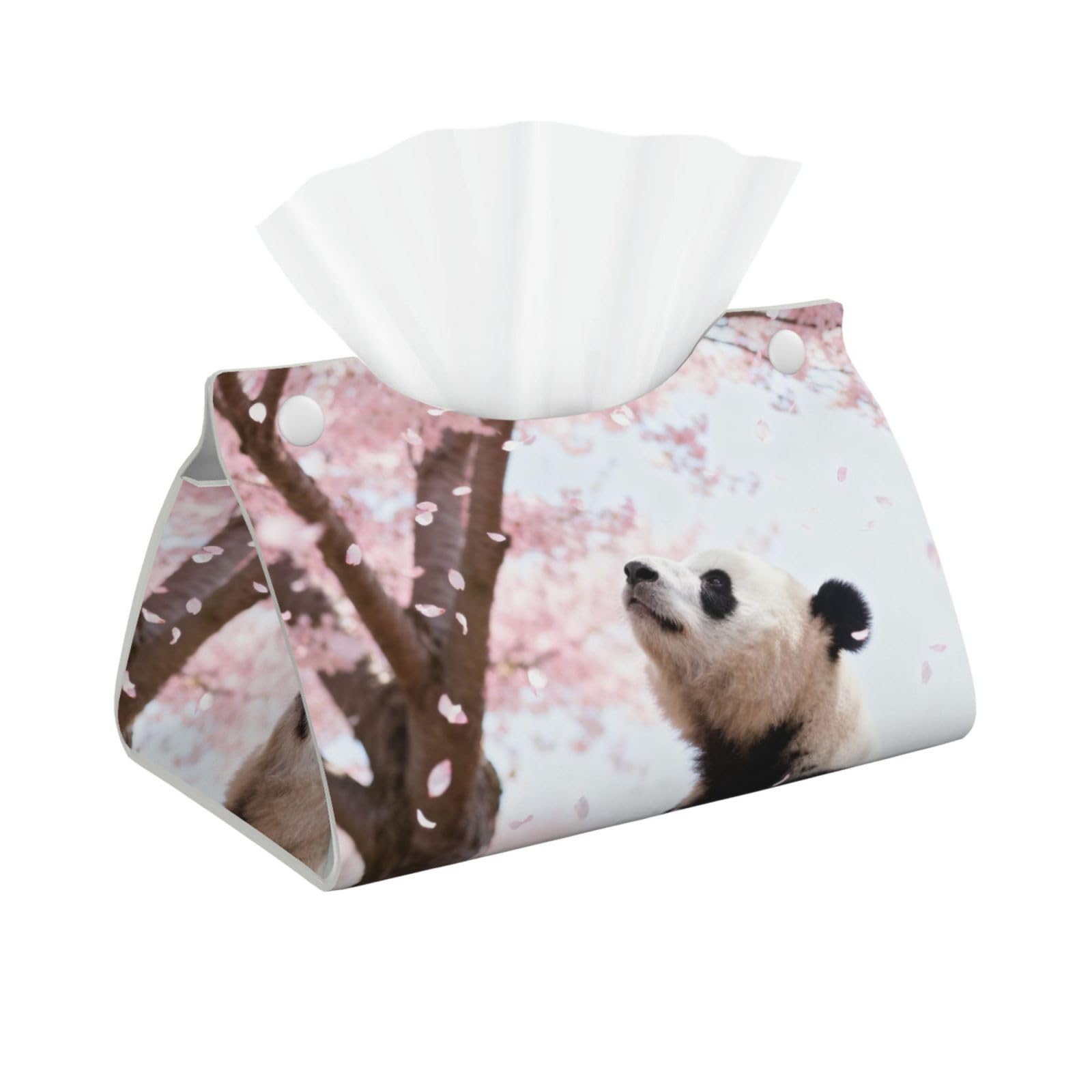 Panda Cherry Blossom Long Leather Tissue Box Cover-Waterproof PU Leather Tissue Holder for Bathroom, Decorative Rectangular Tissue Case