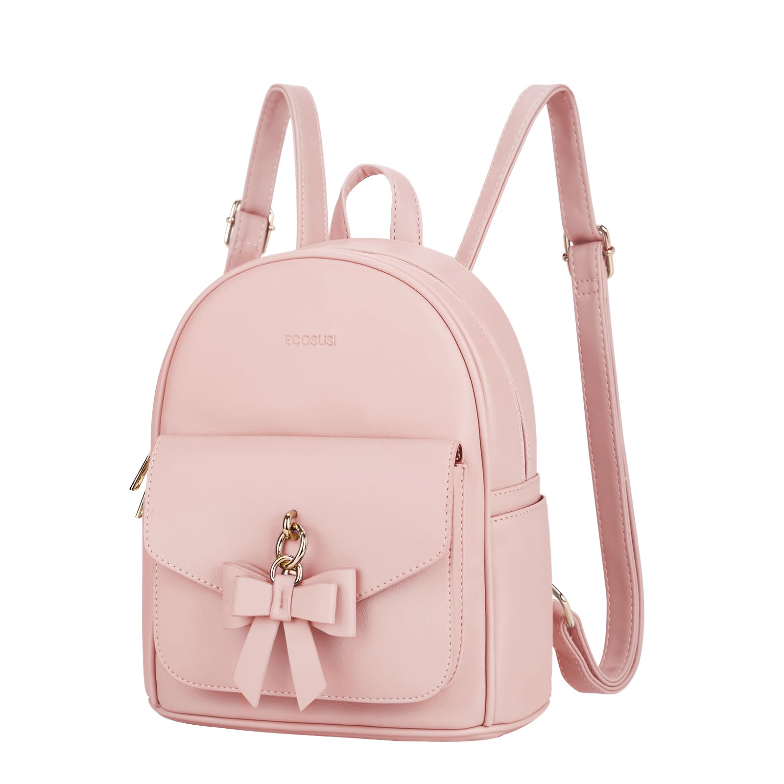 ECOSUSI Mini Backpack for Women Girls Cute Bowknot Small Backpack Purse Ladies Leather Bookbag Satchel Bag, with Charm Tassel Pink