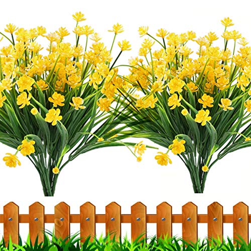Flores artificiales amarillas Leixi, 6 piezas de plantas de plástico exterior e interior 2