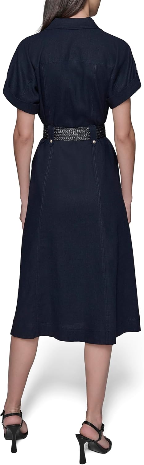 Karl Lagerfeld Women's Light Collared Short Sleeve Midi Dress