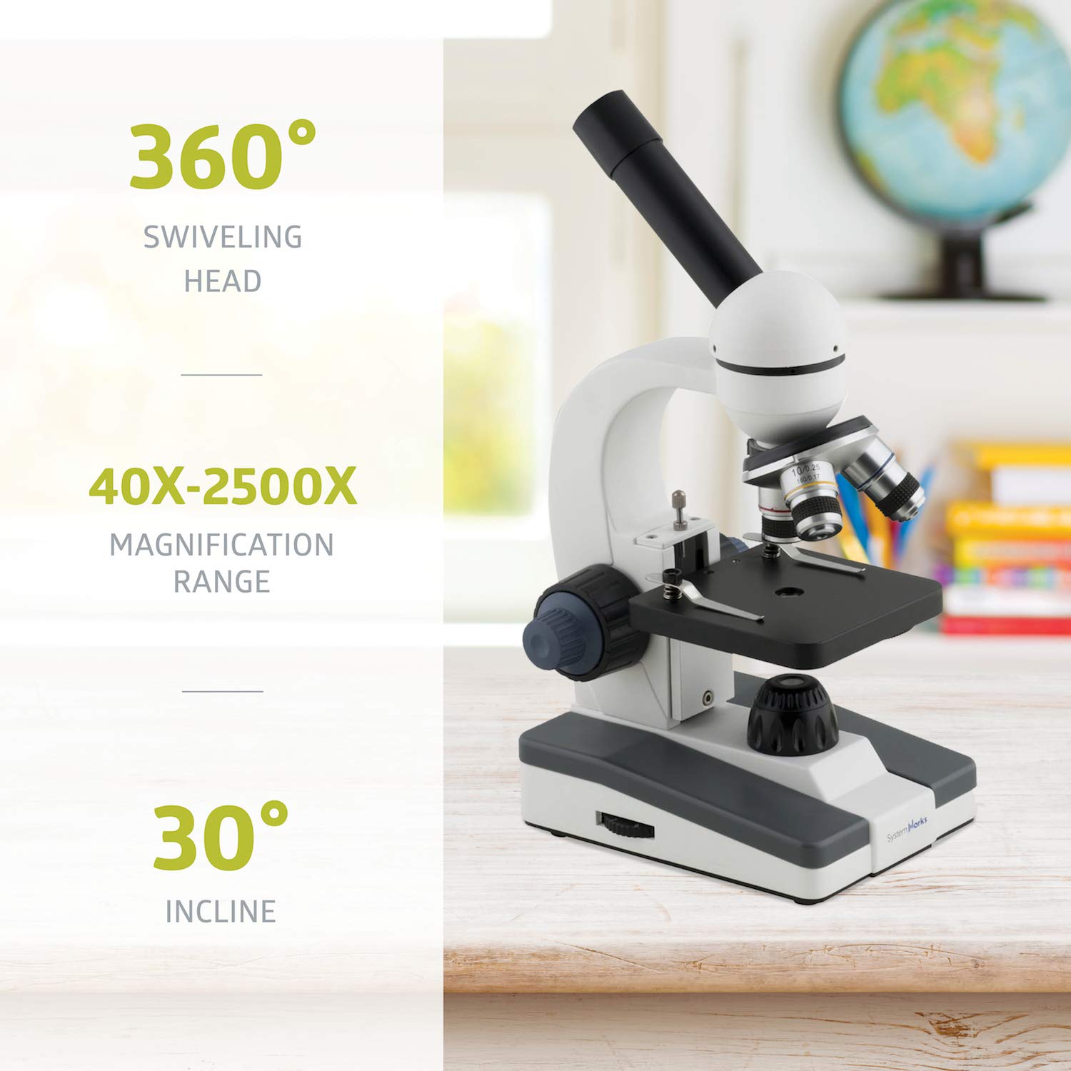 Microscopio de vidrio óptico monocular compuesto de metal para niños principiantes; suministros de aula de estudiantes STEM de ciencias; luz LED, aumento de 40X - 1000X 4