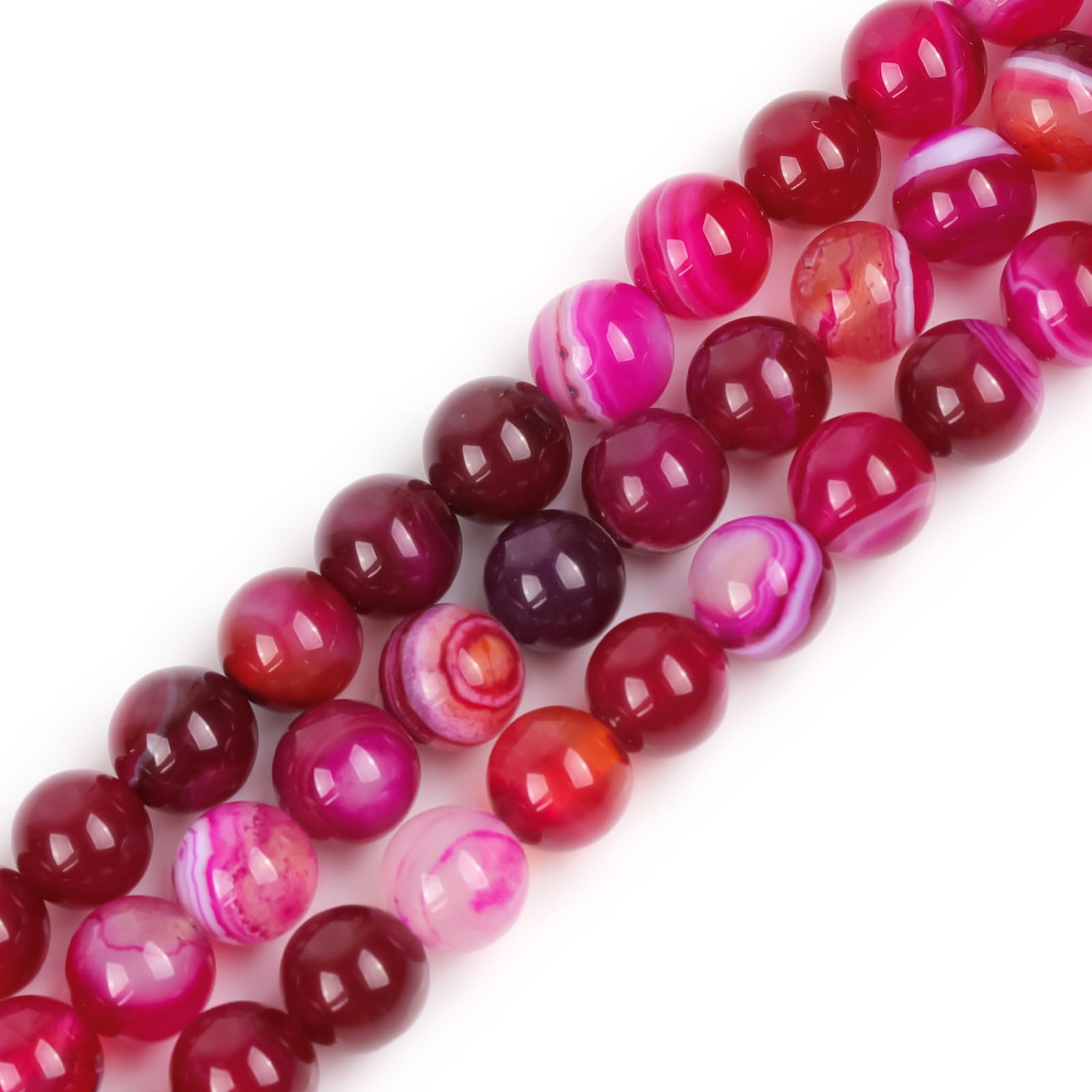 GEM-Inside 8mm Banded Plum Agate Round Gemstone Semi Precious Loose Beads for Jewellery Making 15''