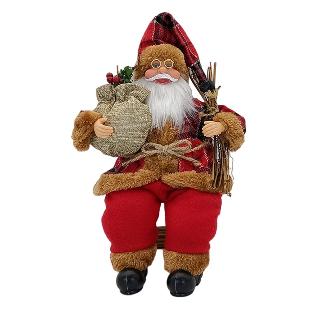Nuziku F Ather Christmas Igures,35Cm Sitting Christmas Santa Igures With Gift Bag And Prop,Handmade Exquisite Santa Claus Igures Christmas Ornaments Or The Home Office Table Display