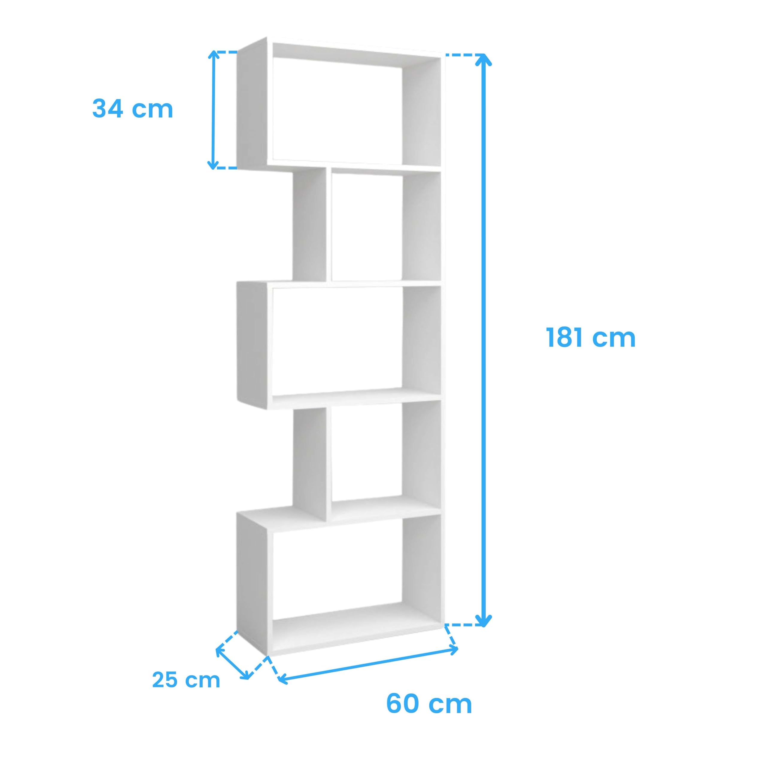 Librería Estantería Neón Blanco Mate 5 Estantes 181x60x25 cm