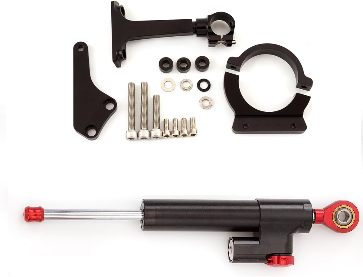 FXCNC Motorcycle CNC Steering Damper Stabilizer Buffer Control Bar With Mounting Bracket Kit Full Set Compatible with ER6N 2006-2008