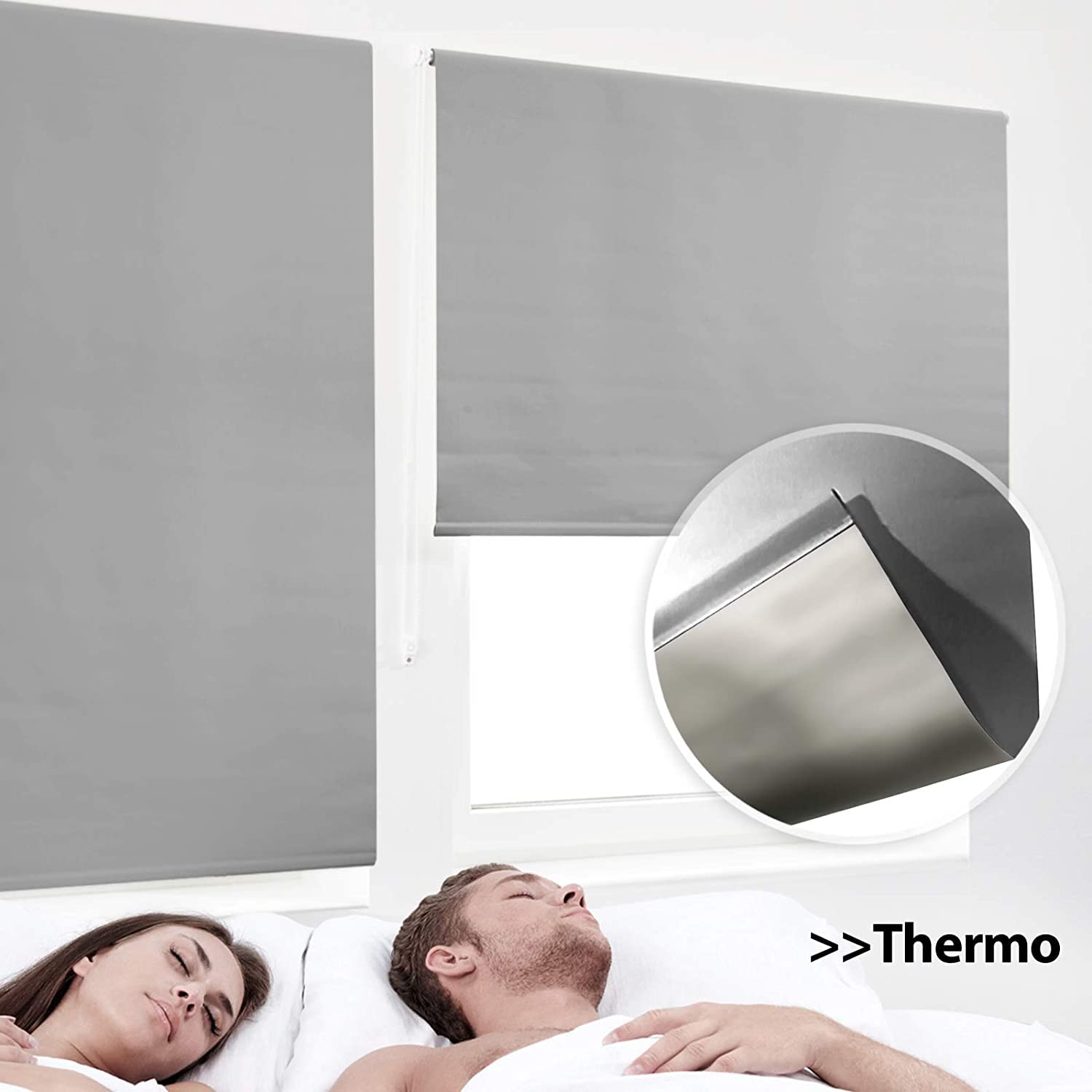 Tenda oscurante Blackout, impermeabile e resistente al calore, con clip di sicurezza e materiale di montaggio, tenda da finestra (110 x 150 cm, grigio)