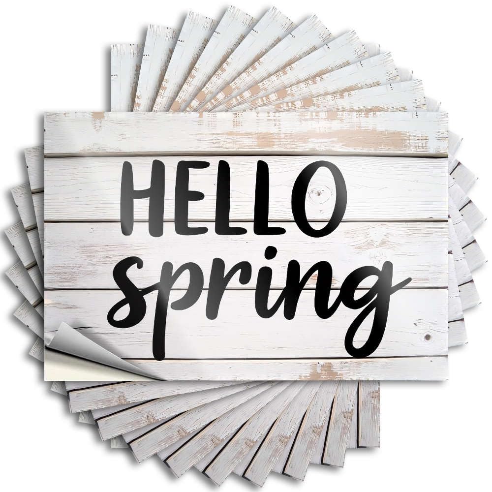 Sign & Hello Spring. Water Bottle Waterproof Stick-on for Room Bedroom - Wall Art Stickers Peel and Stick(12X18CM-6Pcs)