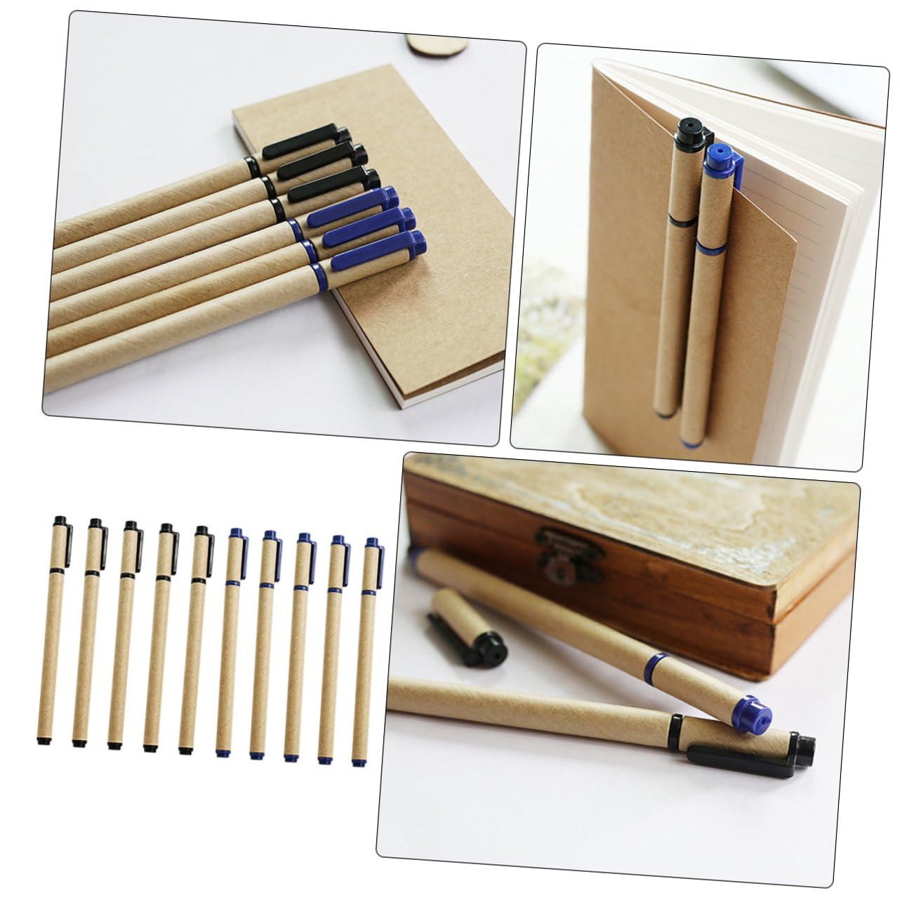 SHINEOFI 40 Piezas Bolígrafos de Gel con Cuerpo de Papel Kraft Paquete de Azules Negros Tinta de Secado Rápido para Oficina Estudiantes y Exámenes Bolígrafos de Escritura Portátiles y