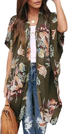 Ivay Floral Kimono Duster Cardigan with Short Sleeves
