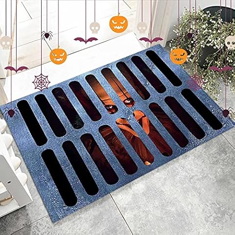 popoyu Halloween Clown Doormat, 3D Illusion Clown Doormat Horror Movie, Halloween Welcome Doormat Anti-Slip Halloween Floor Mat Door Front Bedroom Bath Mat Fireplace Floor Stairway… Cover
