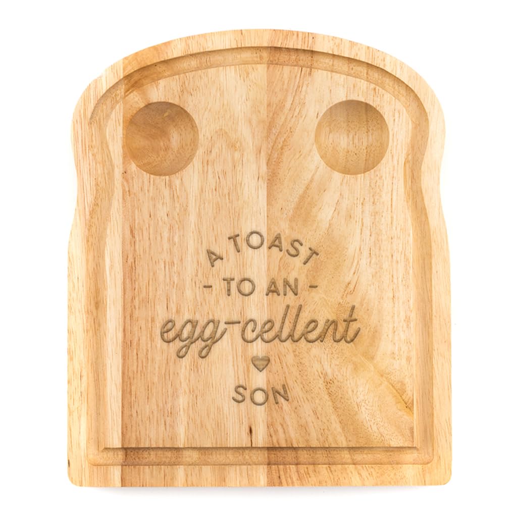 Breakfast Egg Board - "A Toast to an Egg-cellent" Birthday Gifts, Mum, Dad from Son Kids Daughter Baby - Unique Mothers Day Fathers Day Idea - Funny Engraved Pun Design Natural Wood (SON) โ image 1
