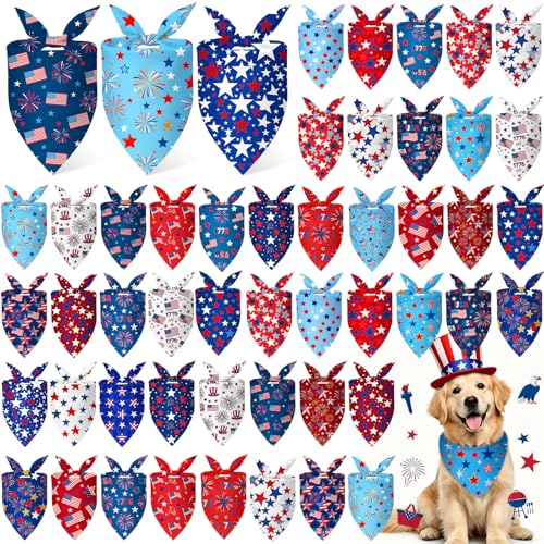 Image of Abbylike 50 Pcs Patriotic Dog Bandanas Bulk 4th of July Bandanas for Dogs Star Triangle Kerchief Bib Scarf Set for Pet Independence Day 250th Anniversary Party Costume, 25 Styles(31.5 x 21.7 x 21.7)