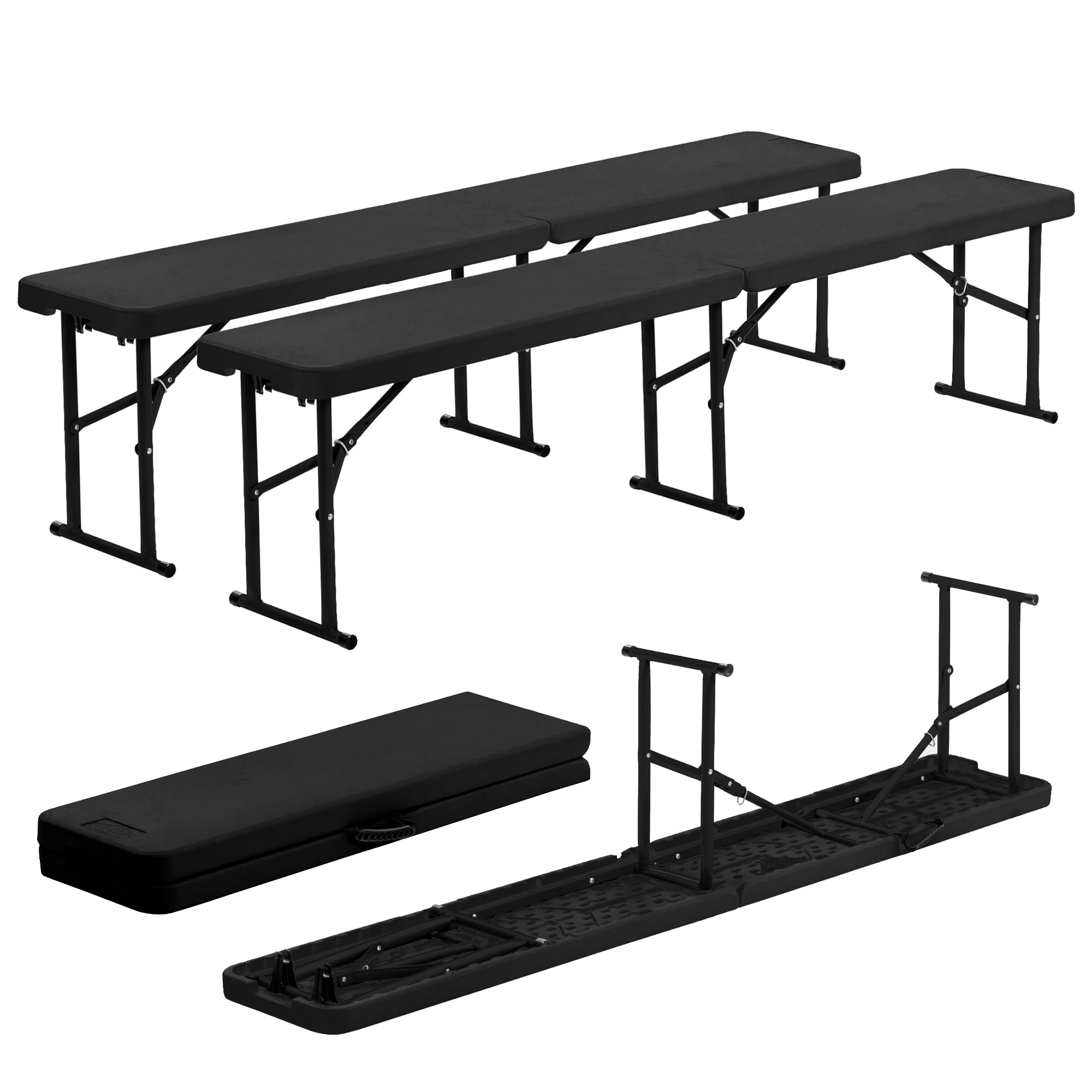 Harbour Housewares Folding Garden Benches - 6ft (180cm) - Pack of 2 - Black - Heavy Duty Folding Utility Bench Indoor Outdoor Patio Seating for Outdoor Events, Camping Picnic, Arts & Crafts