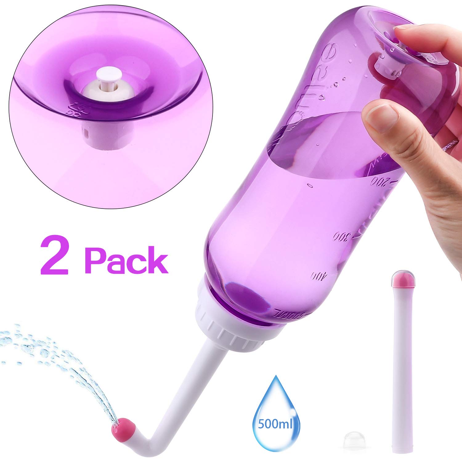 2PCS Peri Bottle for Postpartum Care, Tinabless 500ml Portable Travel Bidet for Baby, Women or Bedridden Patient with 2 Nozzles for Different Needs