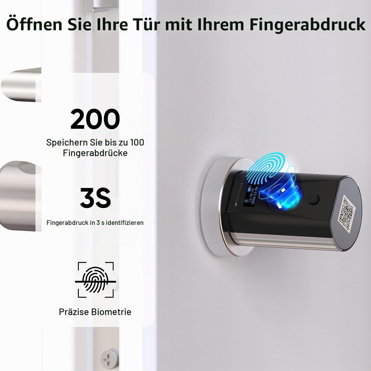 VisorTech Türöffner: 2er-Set elektronische Tür-Schließzylinder, Fingerabdruck, Transponder (Fingerabdruck Tuerschloss, Türschloss Haustür, RFID)