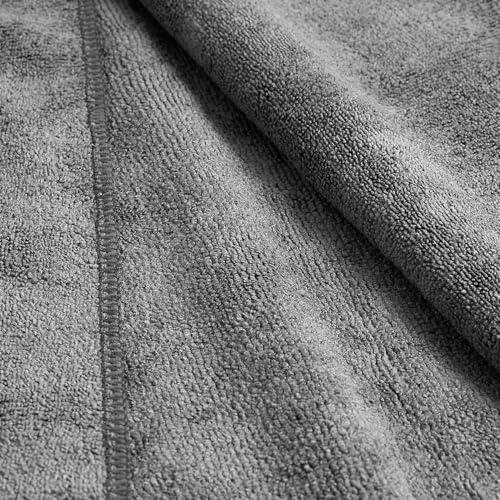 Image of Amazon Basics Pack of 4 Microfiber Cleaning Cloth | 350 GSM | Ultra Soft | Super Absorbent | Reusable | Grey | 40cm X 40cm