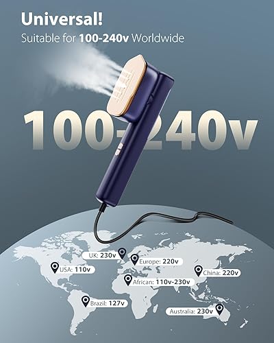 Miniatura 7 de Plancha de vapor para ropa, portátil 2 en 1, vaporizador de mano para ropa, 20 minutos de vapor continuo, tanque de agua de 3.4 fl oz, guantes de