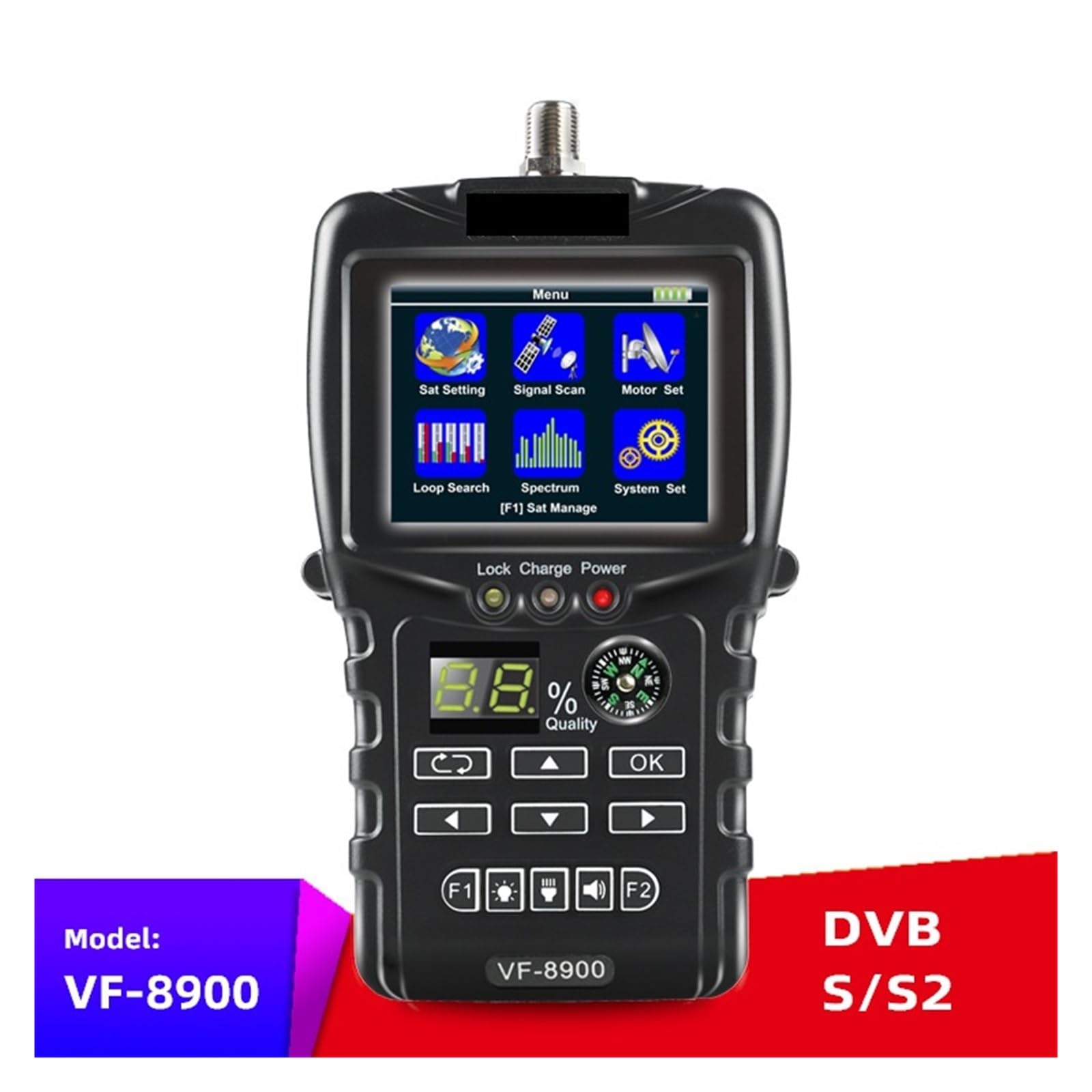 Détecteur de Satellites, VF-8900 Détecteur d'étoiles Haute définition Récepteur TV Satellite DVB-S2 avec Lampe Torche et Boussole VS V8 Finder Pro 2 WS6933