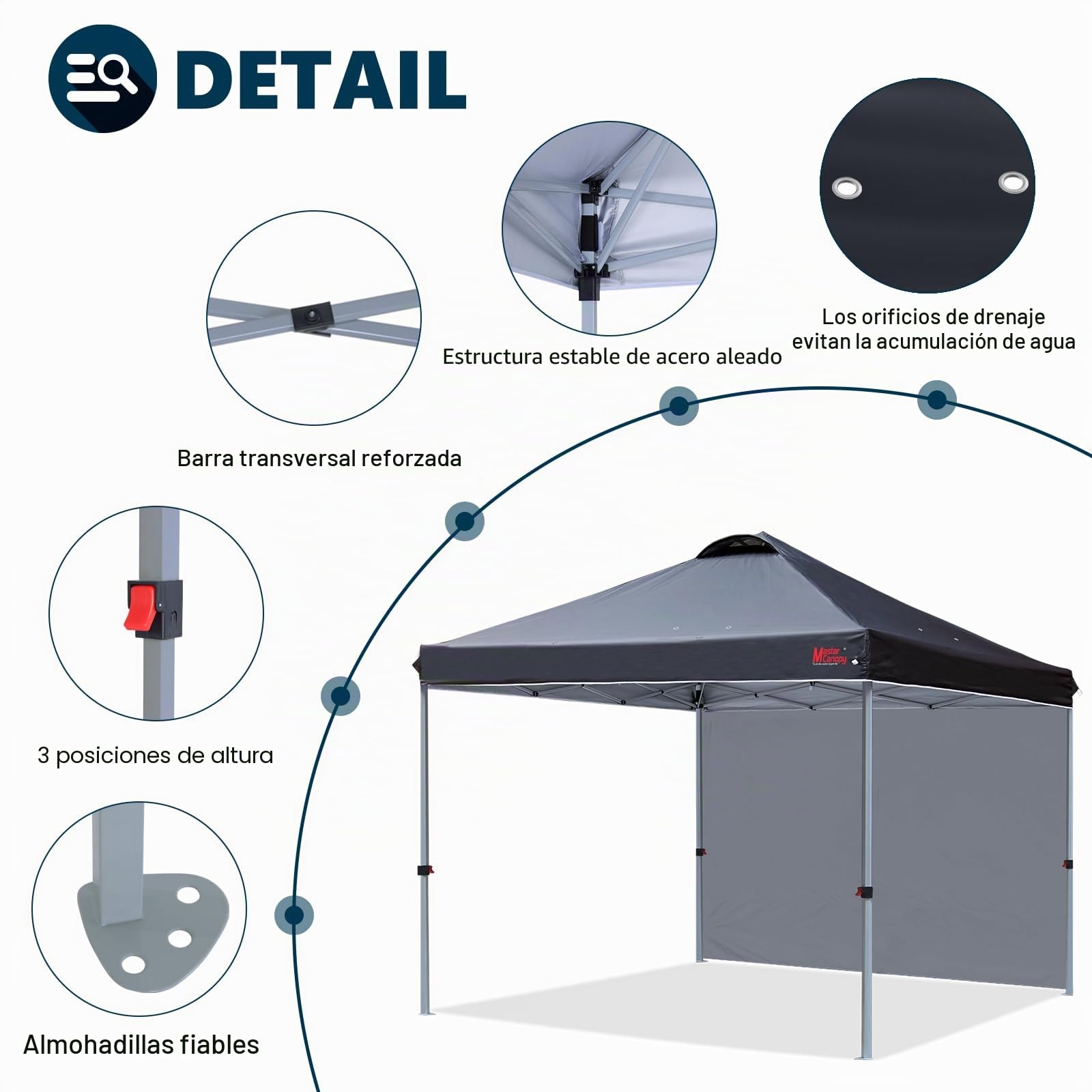 MasterCanopy Durable Ez - Tienda de campaña desplegable con 1 Pared Lateral (3 x 3 m, Negro)