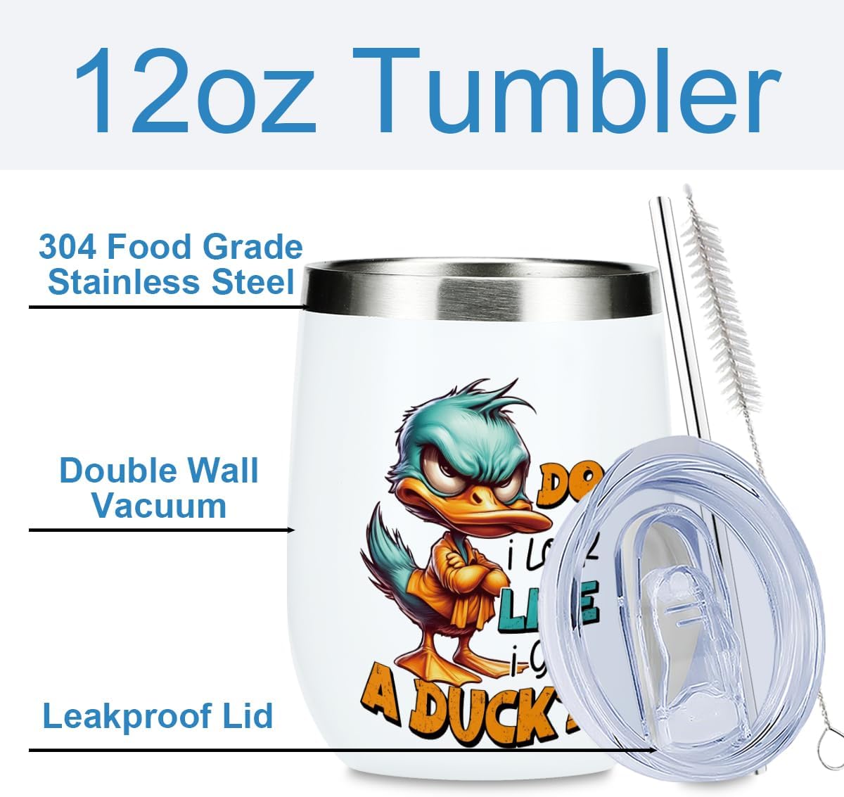 Funny Quotes Wine Tumbler, Sarcastic Duck Gifts Duck Decor Stuff Double Wall Vacuum Insulated Coffee Mug Wine Glass 12 oz Tumbler with Lid for Women Men Leader Boss Birthday Thank You Christmas - Image 2