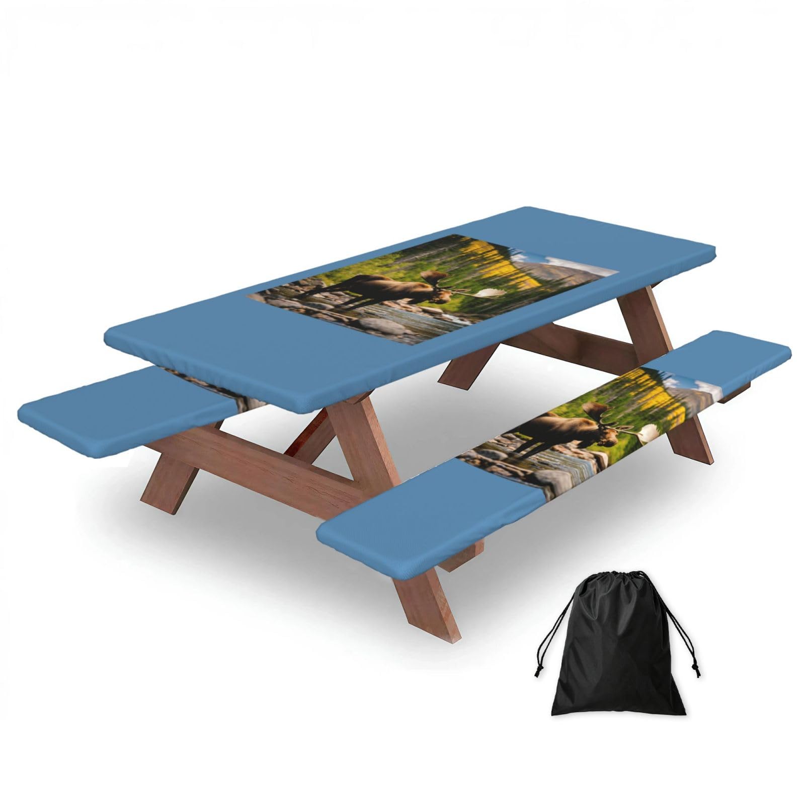PPHGUT Deer Bear Moose Print Picnic Table Bench Cover Set Outdoor Garden Bbq Protector For Family Camping